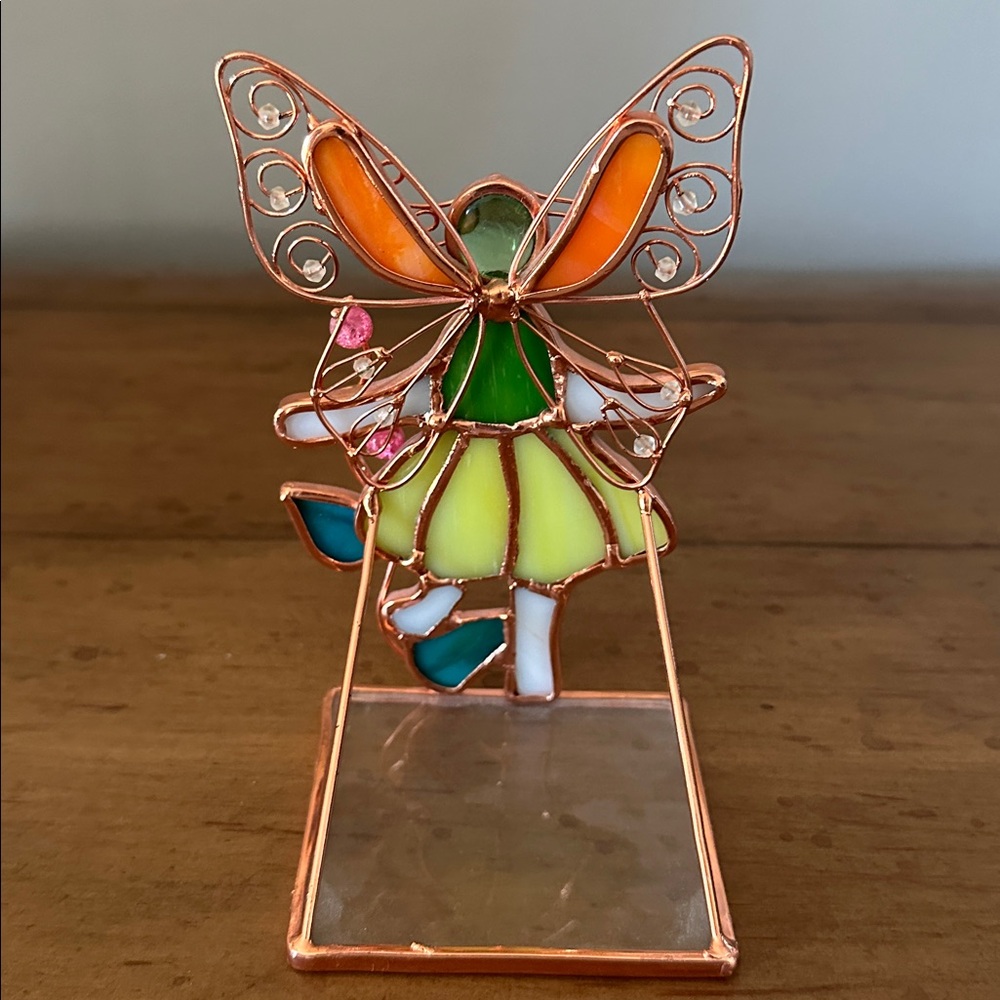 Vintage Stained Glass Angel Fairy Tea Light Candle Holder - Picture 2 of 6